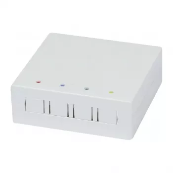 Synergy 21 FTTH sieninė skirstomoji dėžutė 4 SC-S arba LC-D adapteriams, 80x80mm su kabelių valdymu, DIN-bėgelis/siena, užspaudimas