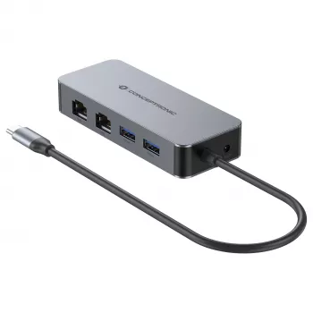CONCEPTRONIC USB-C į 2x Gigabit Ethernet + 2x USB-A 3.2 Gen 1 adapteris, 0,3 m, pilkas