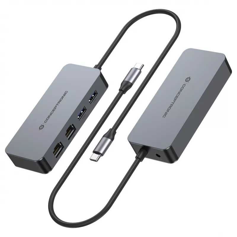 CONCEPTRONIC USB-C į 2x Gigabit Ethernet + 2x USB-A 3.2 Gen 1 adapteris, 0,3 m, pilkas
