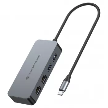 CONCEPTRONIC USB-C į 2x Gigabit Ethernet + 2x USB-A 3.2 Gen 1 adapteris, 0,3 m, pilkas