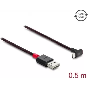 Delock EASY-USB 2.0 laidas USB Type-A kištukas į USB Type-C kištuką lenktas aukštyn/žemyn 0,5 m juodas