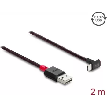 Delock EASY-USB 2.0 laidas USB Type-A kištukas – USB Type-C kištukas, lenktas aukštyn/žemyn, 2 m, juodas (81551)