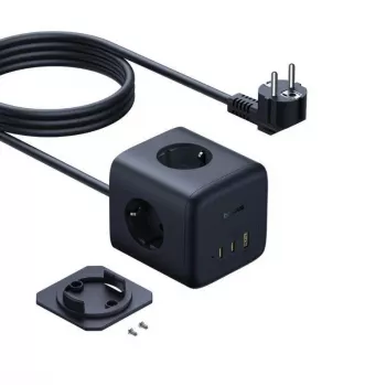 Baseus EnerFill FA11 67W Maitinimo Juostos Kubas su 3 EU Lizdais, 2 USB-C ir 1 USB-A, 1,5 m Laidu, Juodas