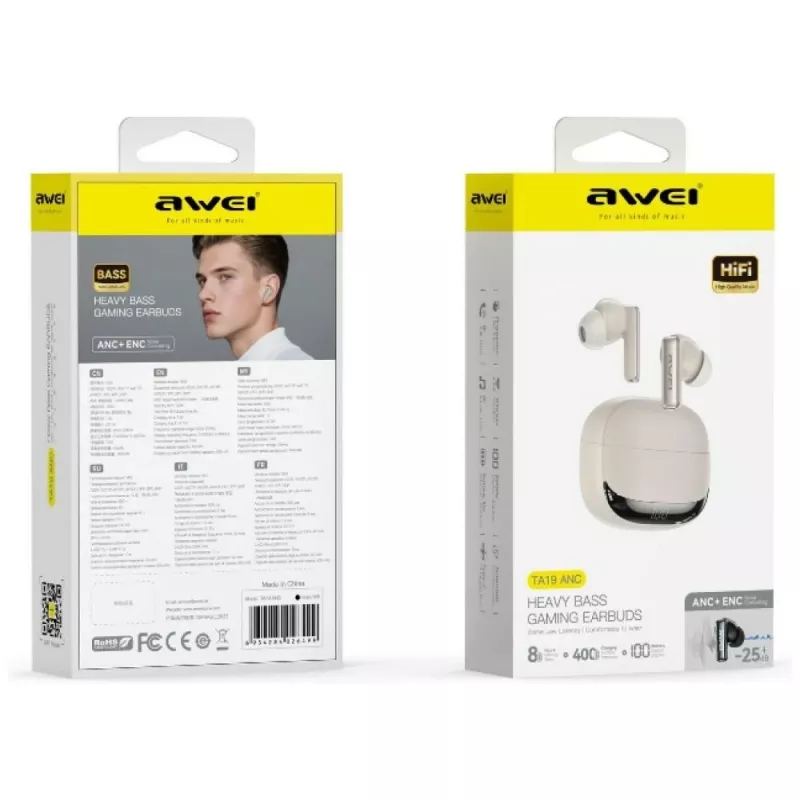 AWEI TA19 ANC TWS Bluetooth 6.0 ausinės smėlio spalvos