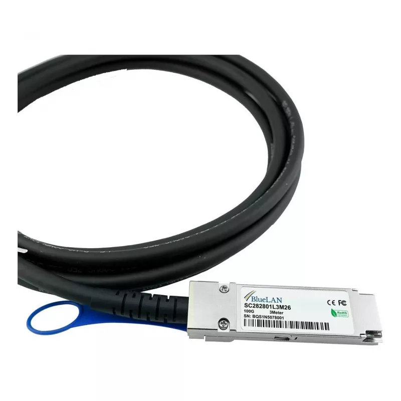 BlueLAN 10411-BL suderinamas Extreme Networks QSFP28 tiesioginio prijungimo kabelis, 100GBASE-CR4, InfiniBand EDR, 30AWG, 1 metras