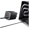 USAMS JC Series CC266 65W GaN Fast Charger 2xUSB-C 1xUSB-A su įmontuotu USB-C laidu 1,5 m Baltas