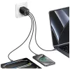 USAMS JC Series CC266 65W GaN Fast Charger 2xUSB-C 1xUSB-A su įmontuotu USB-C laidu 1,5 m Baltas