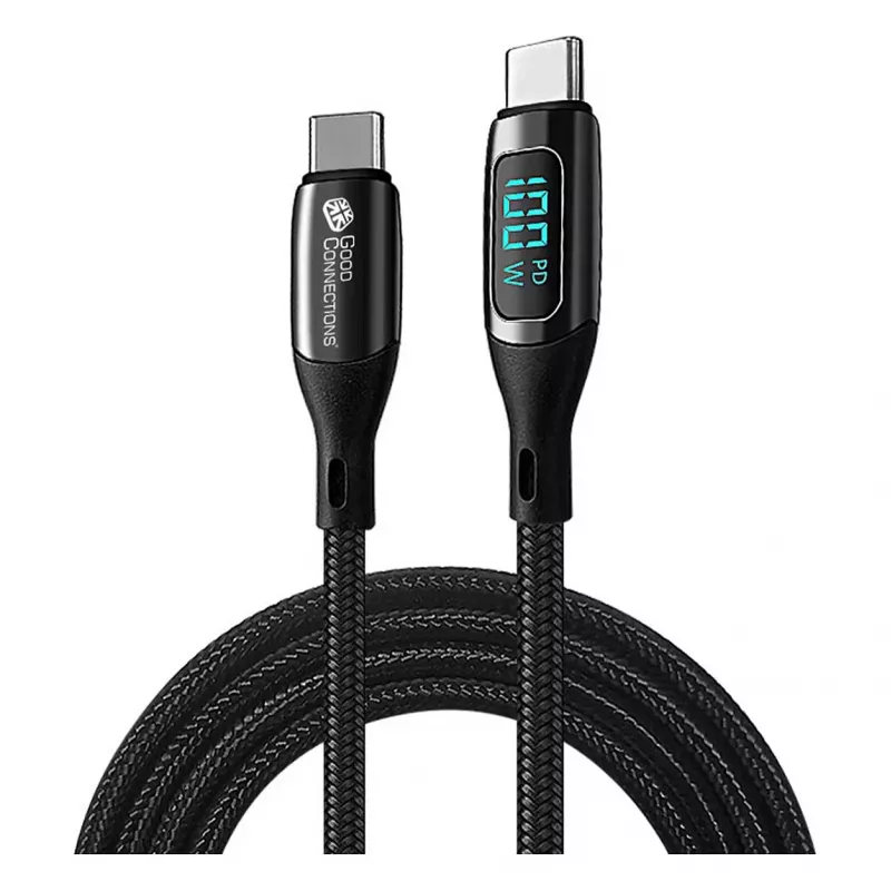 Good Connections USB 2.0 įkrovimo ir duomenų laidas 100W su skaitmeniniu ekranu USB-C į USB-C 1m Juodas