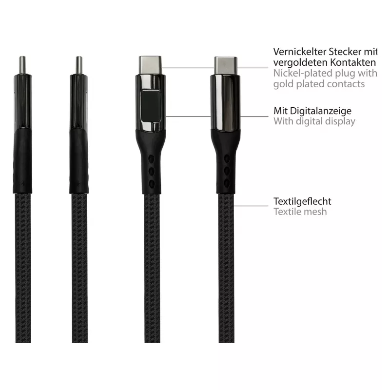 Good Connections USB 2.0 įkrovimo ir duomenų laidas 100W su skaitmeniniu ekranu USB-C į USB-C 1m Juodas