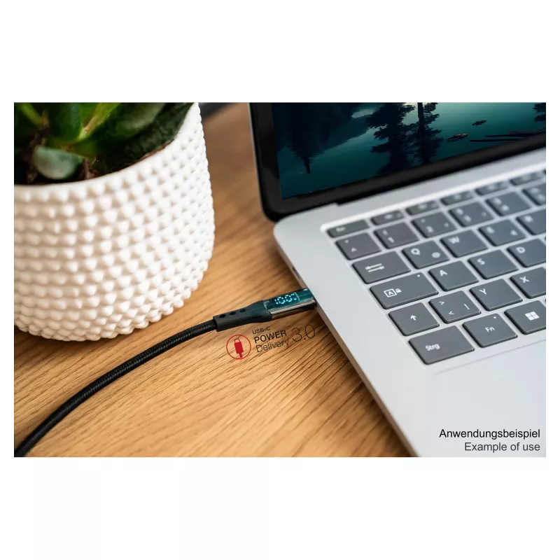 Good Connections USB 2.0 įkrovimo ir duomenų laidas 100W su skaitmeniniu ekranu USB-C į USB-C 1m Juodas