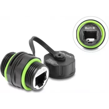 Delock Cable Connector RJ12 Female to RJ12 Female with M20 x 1,5 mm Thread and Protective Cap IP68 Dustproof and Waterproof