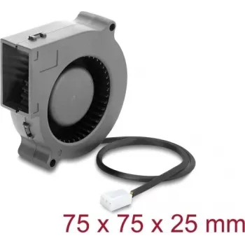 Delock Radial Fan / Blower Fan 12 V DC 75 x 75 x 25 mm su 3 kontaktų ventiliatoriaus jungtimi, juoda (67494)