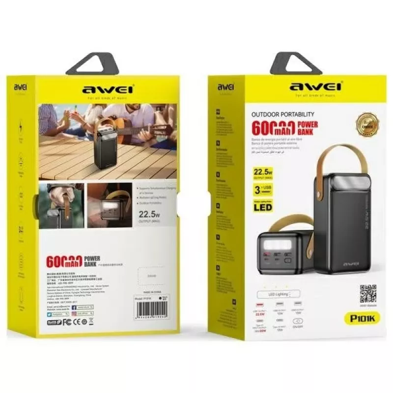 AWEI PowerBank P101K 60000mAh 22,5W Juoda