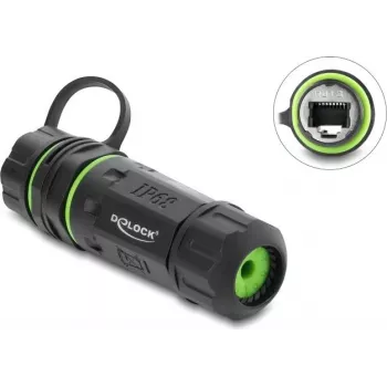 Delock RJ12 Moteriškas į RJ12 Moterišką Laido Jungtis su M20 x 1,5 mm Sriegiu ir Apsauginiu Dangteliu, IP68 Dulkėms ir Vandeniui Atspari (87176)