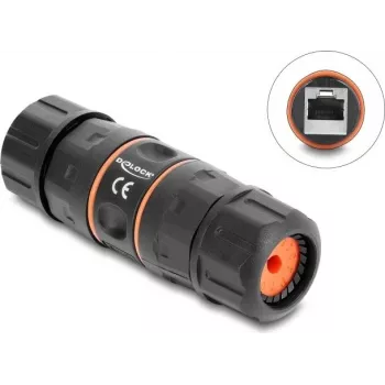 Delock RJ45 Female to RJ45 Female Cable Connector Cat.6A with M23.5 x 1,5 mm Thread Short Design IP68 Dust and Waterproof