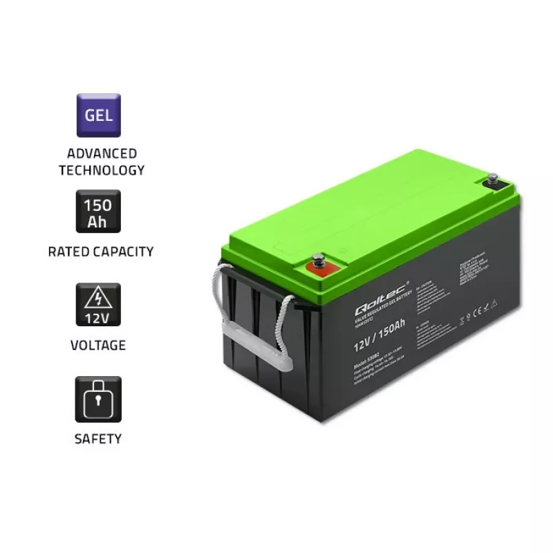 Qoltec 12V 150Ah Gel Battery (GEL) - VRLA, Maintenance-Free, 41,8kg