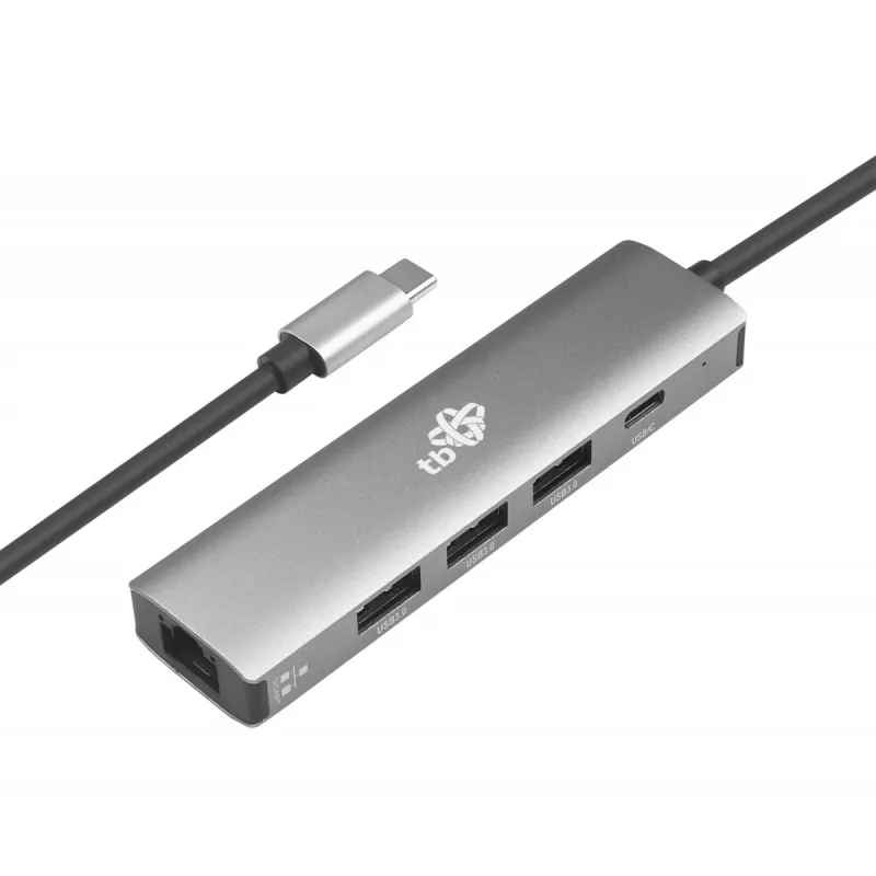 TB USB-C į RJ45 Gigabit Ethernet adapteris su 3x USB-A 3.0 ir USB-C PD 100W, Space Grey