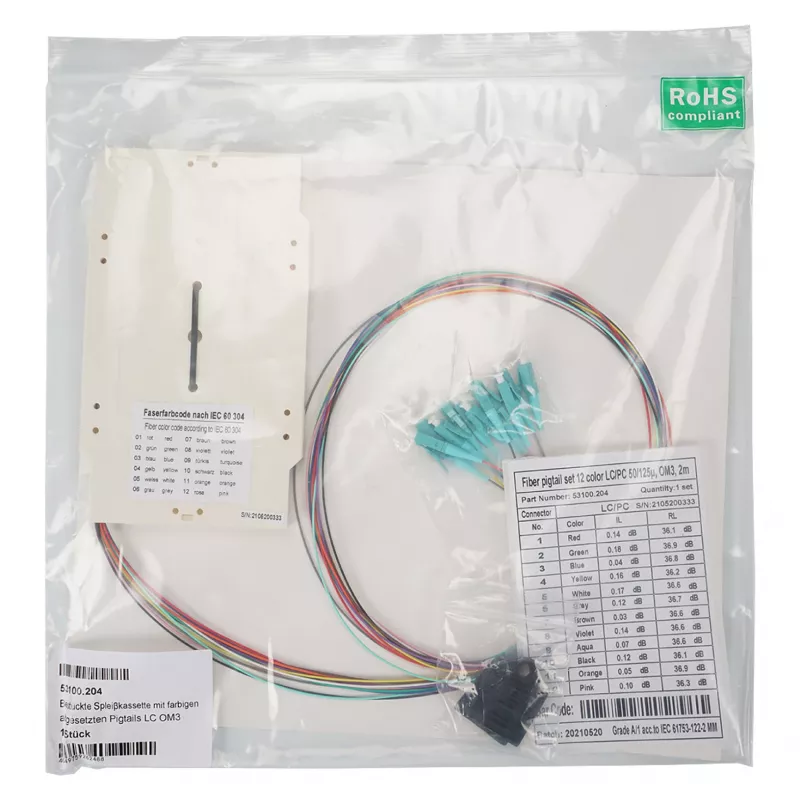 EFB-Elektronik Surinkta Splicingo Kasetė su Spalvotais Pigtailiais LC OM3 (53100.204)