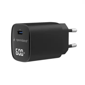 Gembird TA-UC-1C-PD60LCD-01-BK 60W USB Type-C greitasis įkroviklis su LCD ekranu, juodas