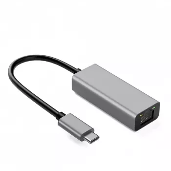 IBOX Aluminum RJ45 to USB Type-C Adapter 10/100/1000 Mbps Gigabit Ethernet Silver