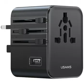 USAMS Travel Adapter CC308 17W 4in1 US/AU/EU/UK Black