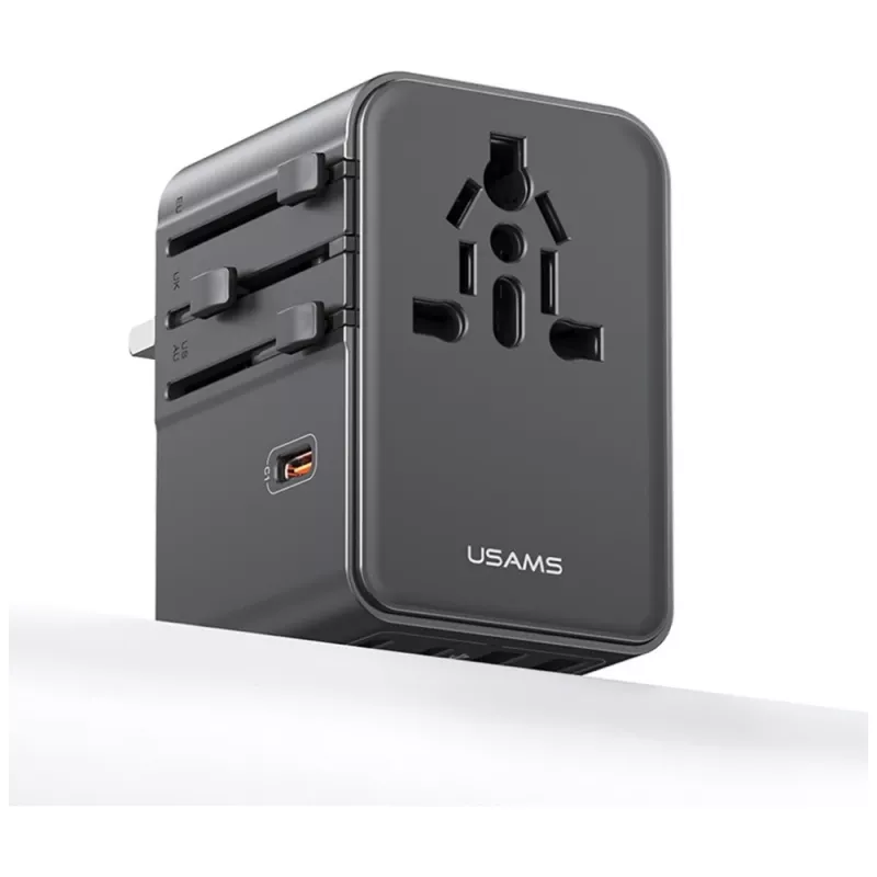 USAMS Travel Adapter CC310 70W 3xUSB-C US/AU/EU/UK Black