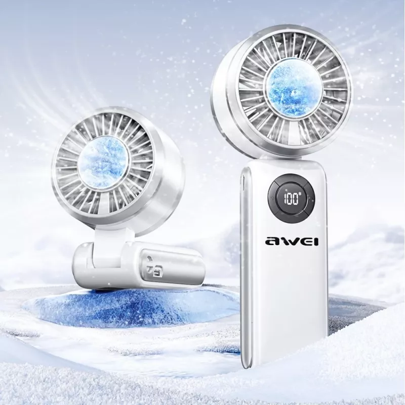 AWEI F39 Fast Ice Mini Hand Fan, Ice White, 3600mAh, Turbo Cooling, 5 Speeds, USB-C