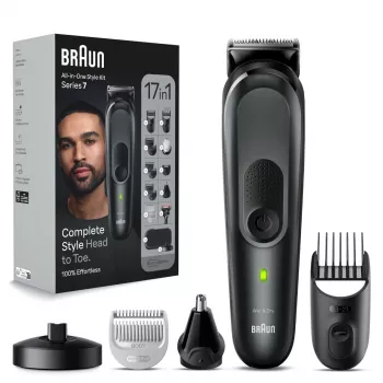 Braun MGK7491 17-in-1 Multi-Grooming Style Kit, juoda/sidabrinė, belaidis, Li-Ion, 100 min. veikimo laikas