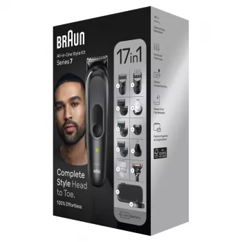 Braun MGK7491 17-in-1 Multi-Grooming Style Kit, juoda/sidabrinė, belaidis, Li-Ion, 100 min. veikimo laikas