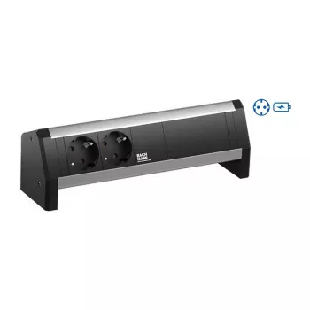 Bachmann DESK 2x Schuko (Type F) ilgintuvas su USB-C 30W įkrovikliu, aliuminis/plastikas, 2m laidas