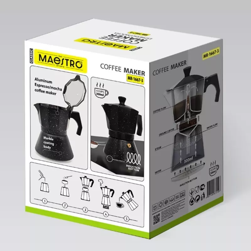Maestro Granite MR-1667-3 Moka puodas kavos virimui 150ml 3 puodeliai Pilka