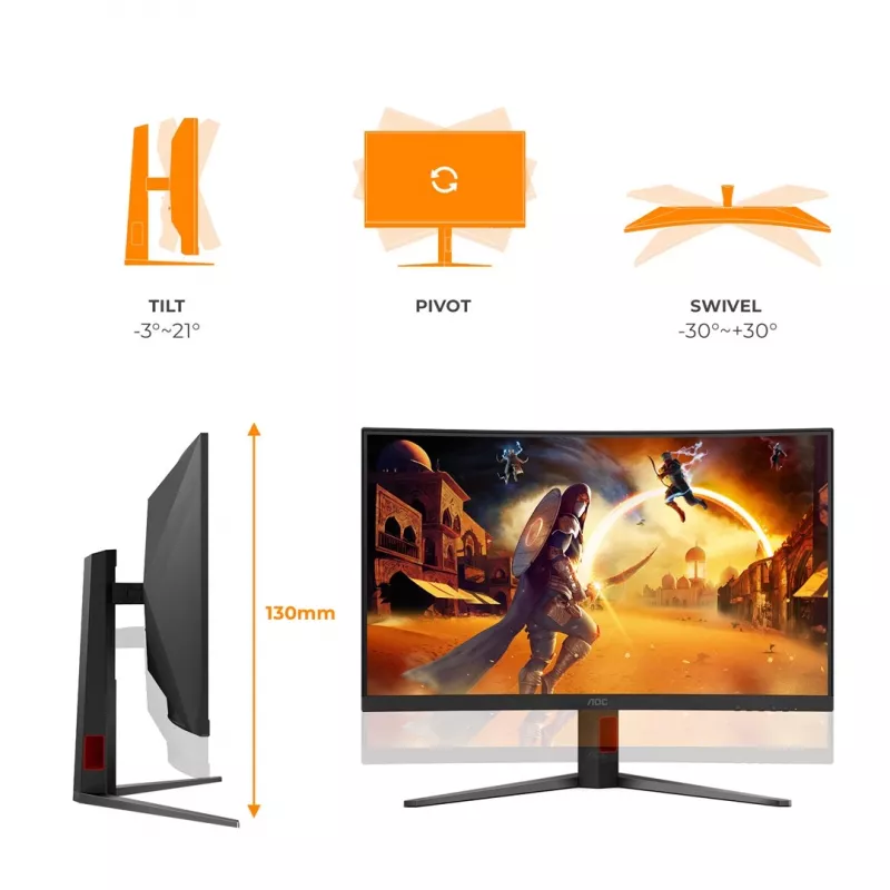AOC C32G4Z 31,5 inch Išlenktas Žaidimų Monitorius, Full HD, 240Hz, 1ms, VA, FreeSync Premium, Juodas/Raudonas