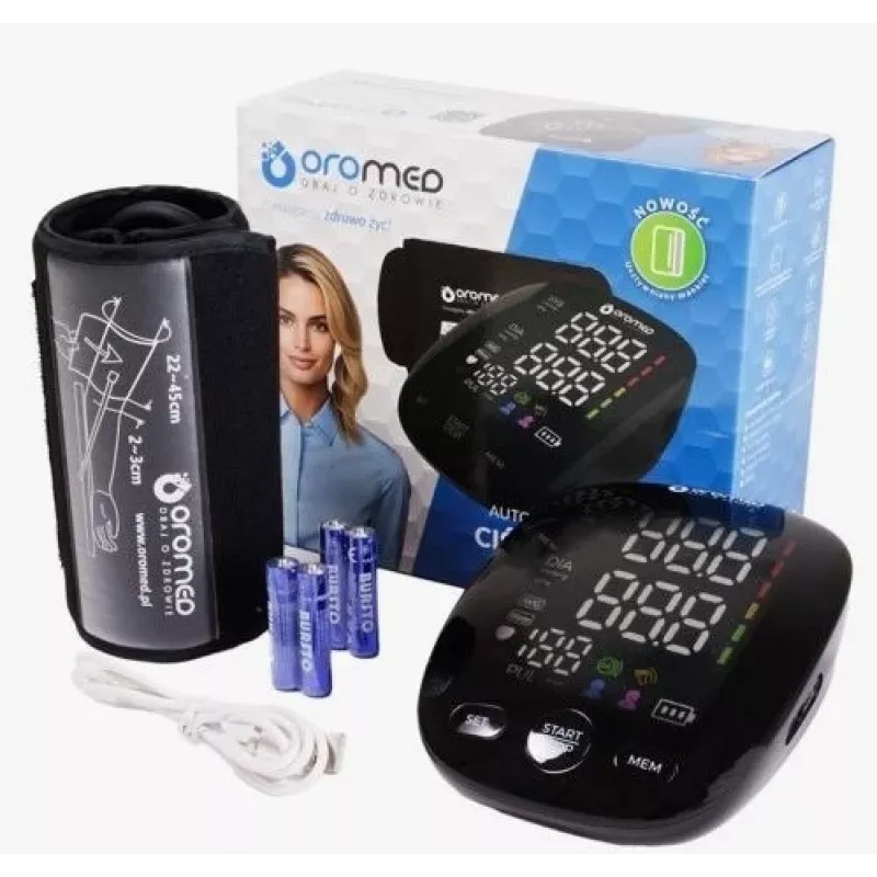 OROMED ORO-N12 SMART Viršutinės rankos kraujospūdžio matuoklis su USB, balso funkcija ir foniniu apšvietimu