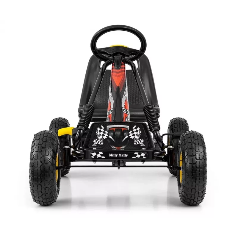 MILLY MALLY Pedal Go-Kart Thor Black, Steel Frame, EVA Foam Wheels, Hand Brake, Forward/Reverse, for Kids 3-8 Years, Max Load 30 kg