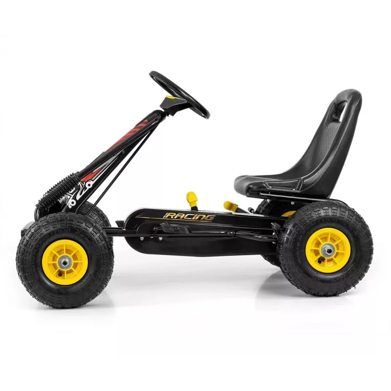 MILLY MALLY Pedal Go-Kart Thor Black, Steel Frame, EVA Foam Wheels, Hand Brake, Forward/Reverse, for Kids 3-8 Years, Max Load 30 kg