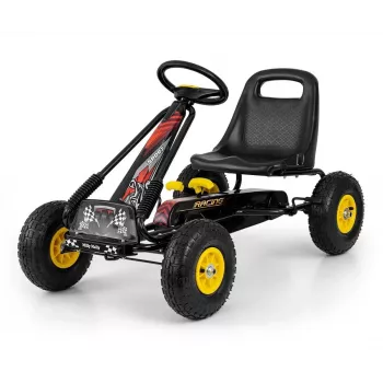 MILLY MALLY Pedal Go-Kart Thor Black, Steel Frame, EVA Foam Wheels, Hand Brake, Forward/Reverse, for Kids 3-8 Years, Max Load 30 kg