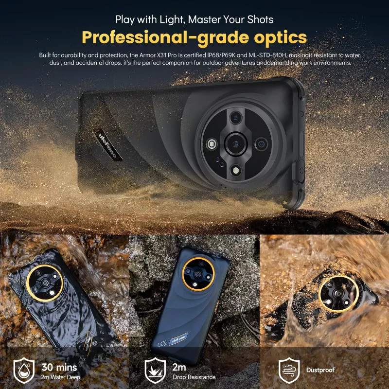 ULEFONE Armor X31 Pro 4G nešiojamas atsparus telefonas, 5,45 inch HD+, 8GB RAM, 256GB atmintis, 5200mAh, IP68/IP69K, oranžinis