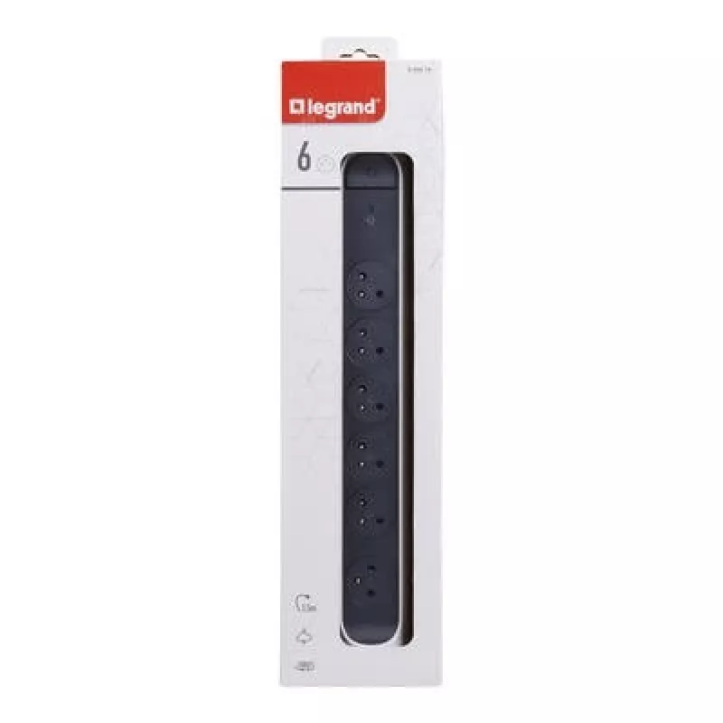 Legrand apsauginis nuo viršįtampių ilgintuvas 6x kištukiniai lizdai (F tipas) 1,5 m baltas/juodas
