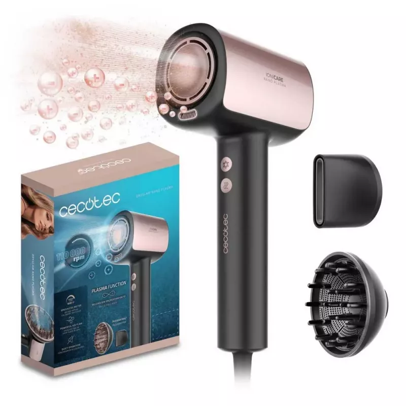 Cecotec DryGlam Nano Plasma Plaukų Džiovintuvas 1600 W Juodas/Rožinis Auksas