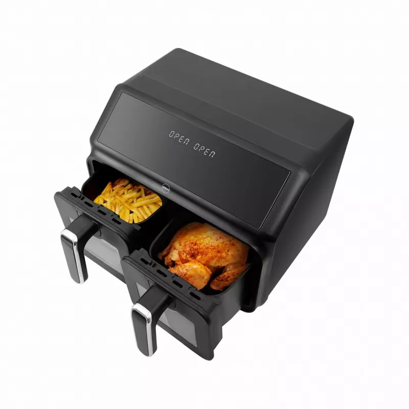 ELDOM FR210 DualCrisp dviguba oro gruzdintuvė, 2200 W, 8 L talpa, LED ekranas, juoda