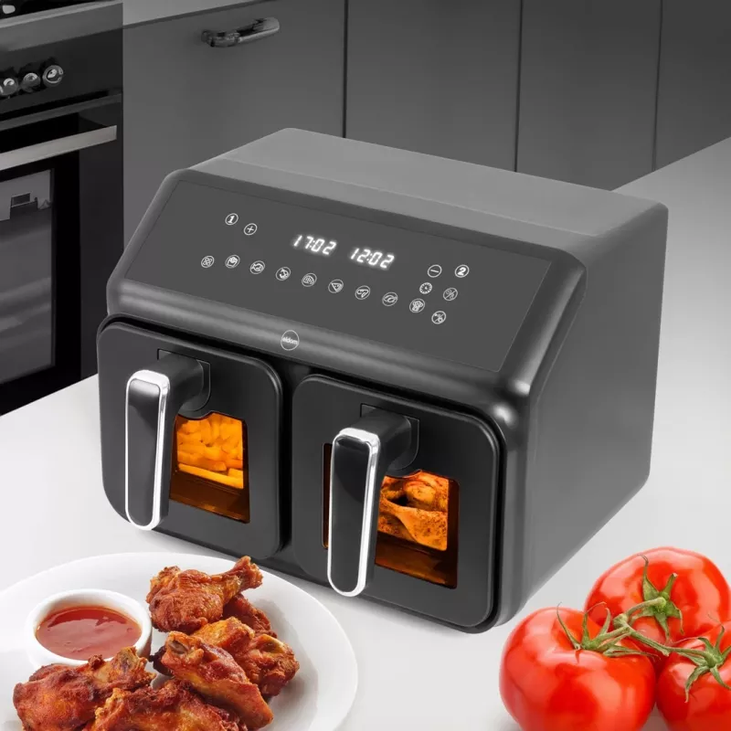 ELDOM FR210 DualCrisp dviguba oro gruzdintuvė, 2200 W, 8 L talpa, LED ekranas, juoda