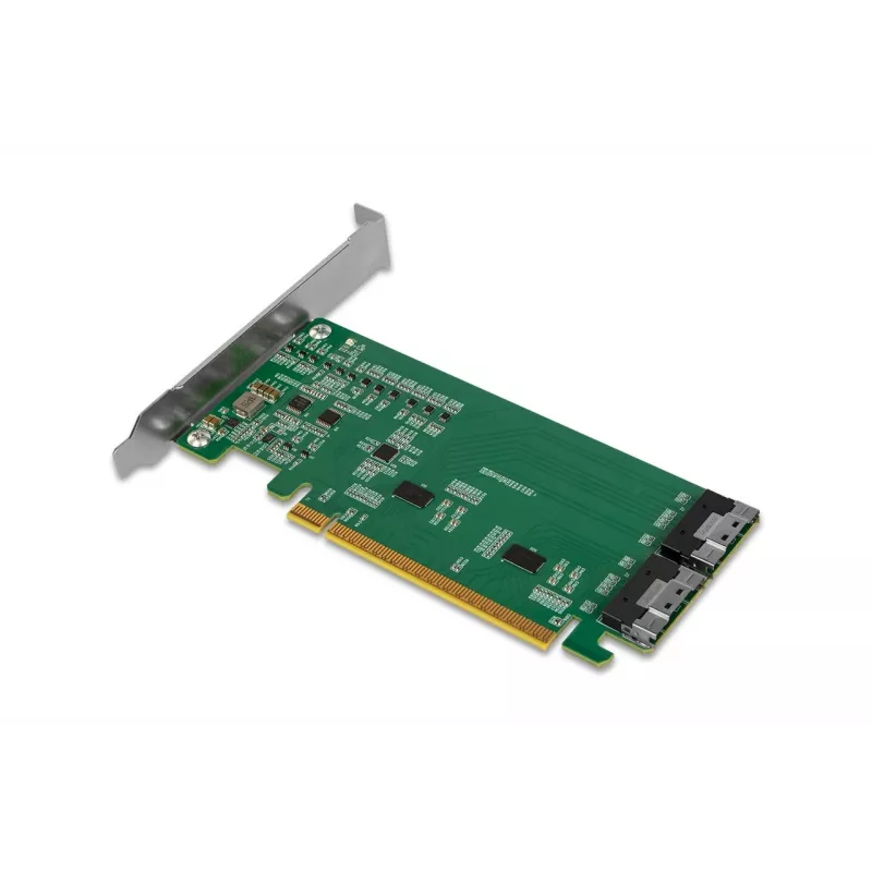 ICY DOCK EXLink MB308A PCIe 4.0 x16 NVMe Adapter Card su 2 x SlimSAS 8i (SFF-8654) jungtimis ir Redriver