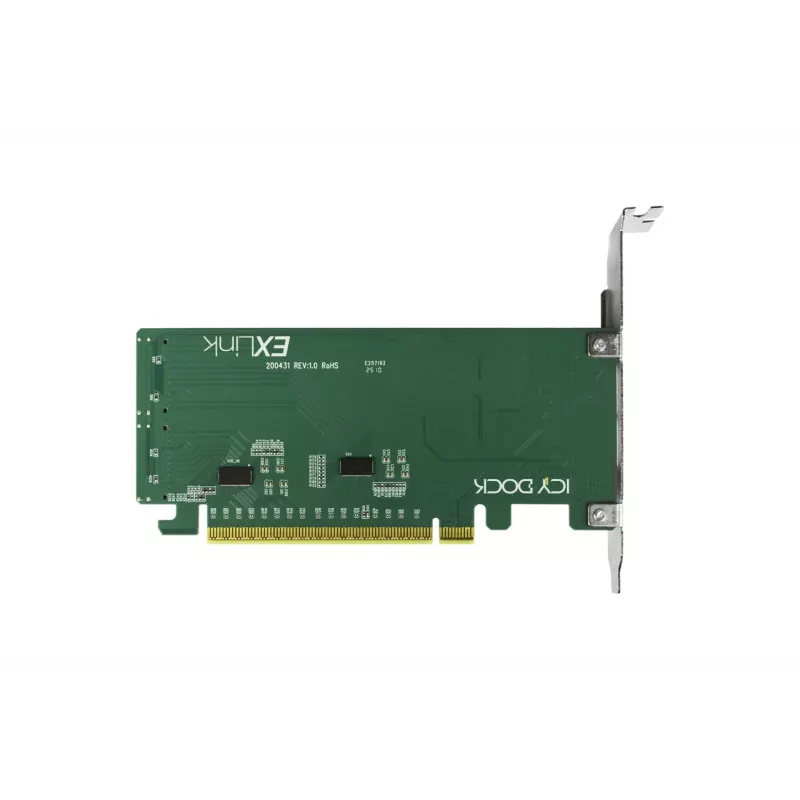 ICY DOCK EXLink MB308A PCIe 4.0 x16 NVMe Adapter Card su 2 x SlimSAS 8i (SFF-8654) jungtimis ir Redriver