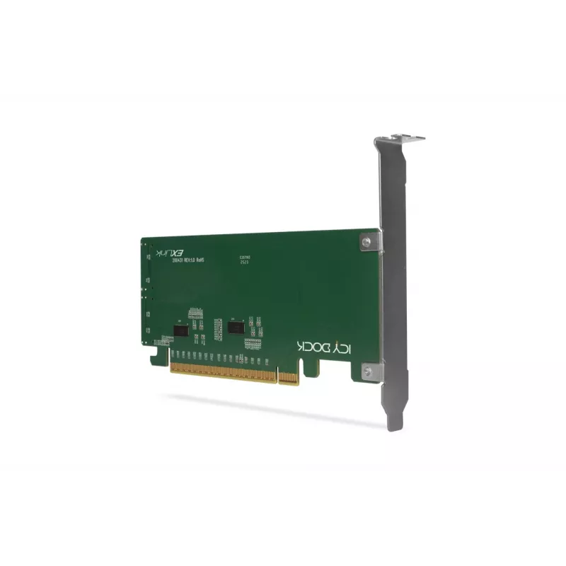 ICY DOCK EXLink MB308A PCIe 4.0 x16 NVMe Adapter Card su 2 x SlimSAS 8i (SFF-8654) jungtimis ir Redriver