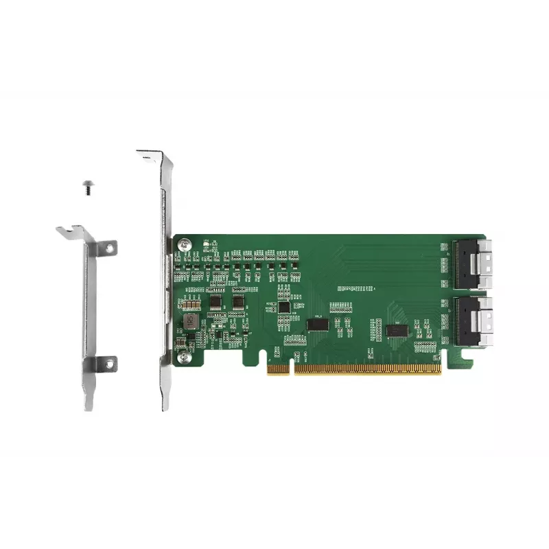 ICY DOCK EXLink MB308A PCIe 4.0 x16 NVMe Adapter Card su 2 x SlimSAS 8i (SFF-8654) jungtimis ir Redriver
