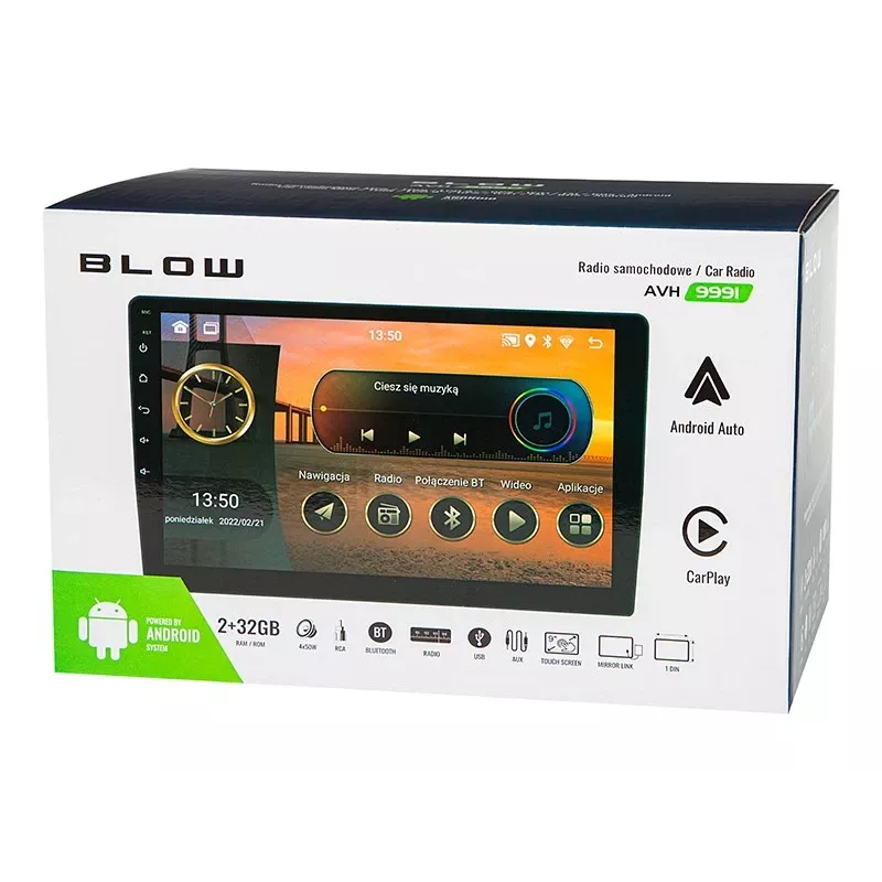 BLOW AVH-9991 1DIN 9 colių Android automobilinis radijas su WiFi, GPS, Apple CarPlay