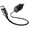 USAMS JC Series CC266 65W GaN greitasis įkroviklis su įmontuotu USB-C laidu, juodas