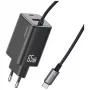 USAMS JC Series CC266 65W GaN greitasis įkroviklis su įmontuotu USB-C laidu, juodas