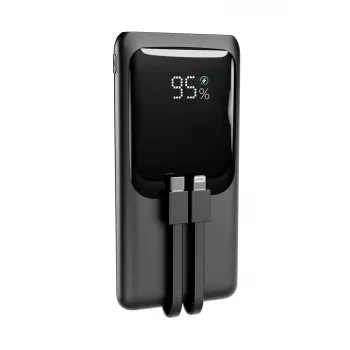 Gembird PB10-PD20-LCD-01 Greitasis Įkrovimo Power Bank su Integruotais Laidais, 20W, 10000 mAh, Juodas