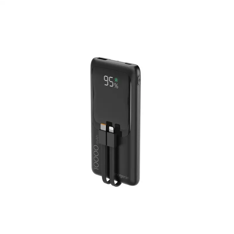 Gembird PB10-PD20-LCD-01 Greitasis Įkrovimo Power Bank su Integruotais Laidais, 20W, 10000 mAh, Juodas